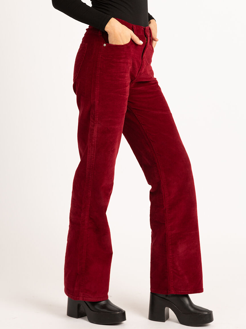 Rockins High-rise cotton-blend corduroy flared trousers (475 BAM) ❤ liked  on Polyvore fea… | Red high waisted pants, Corduroy pants outfit, High  waisted flare pants