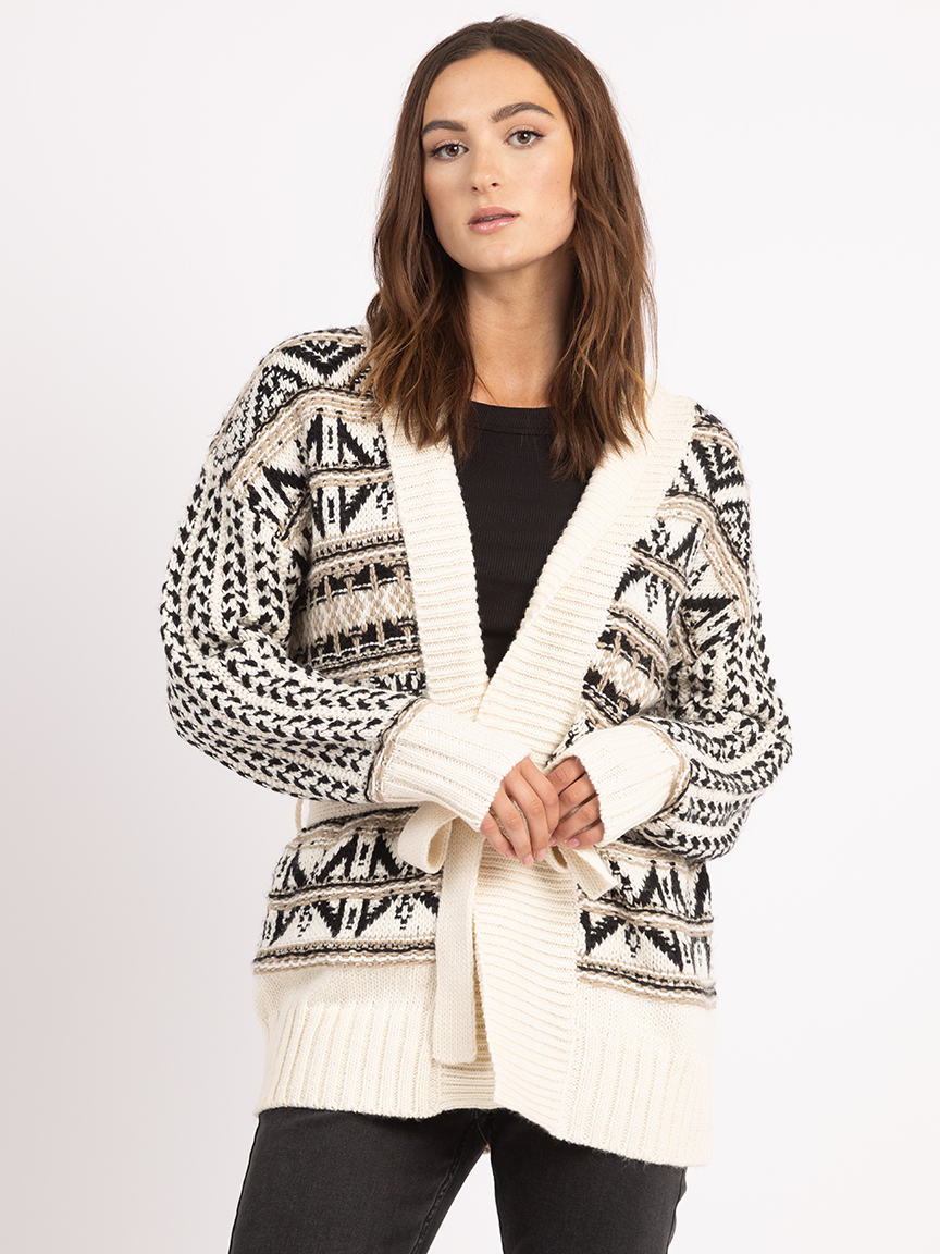 janara jacquard belted open cardigan