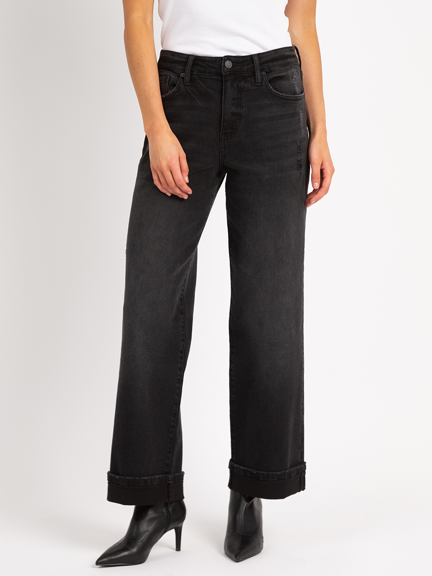 cuffed wide leg jean washed black