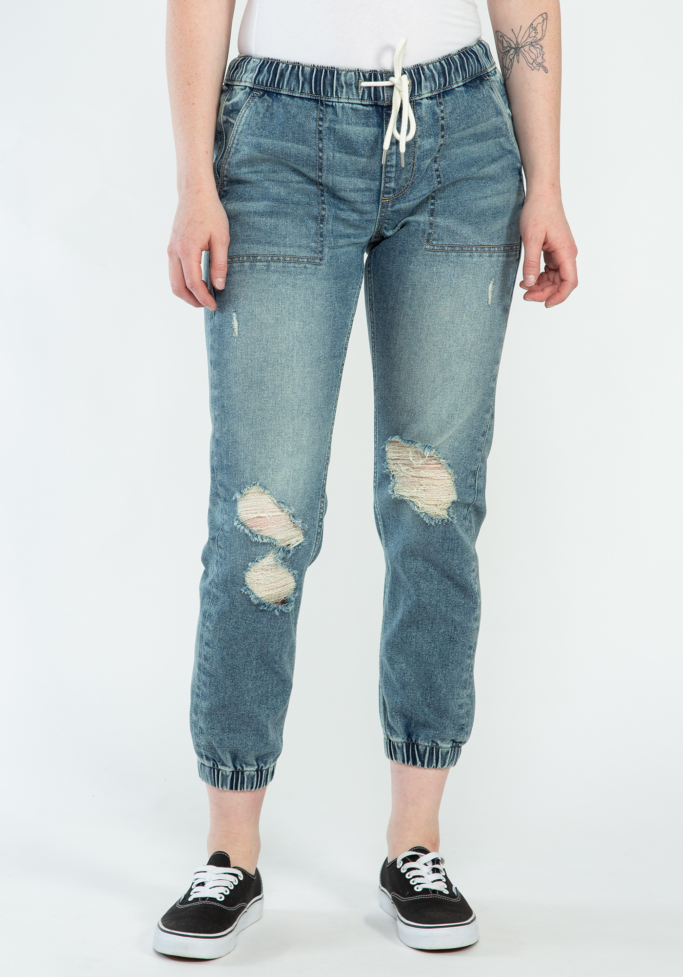 Ripped denim 2024 joggers womens