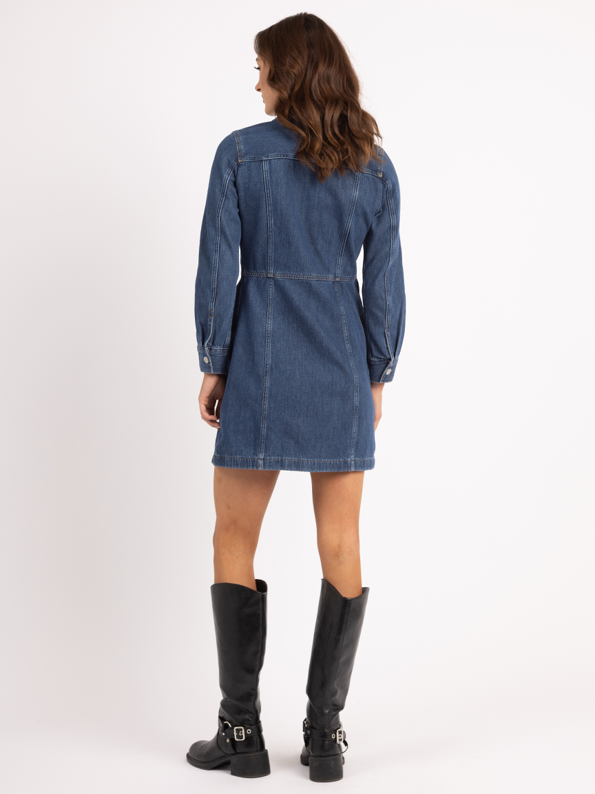 flynn western denim knee length dress