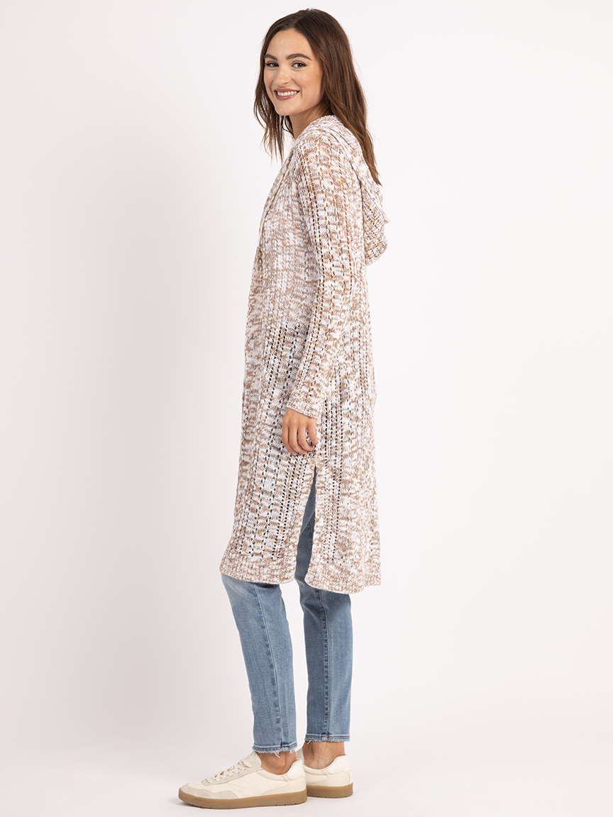 pointelle hooded open cardigan