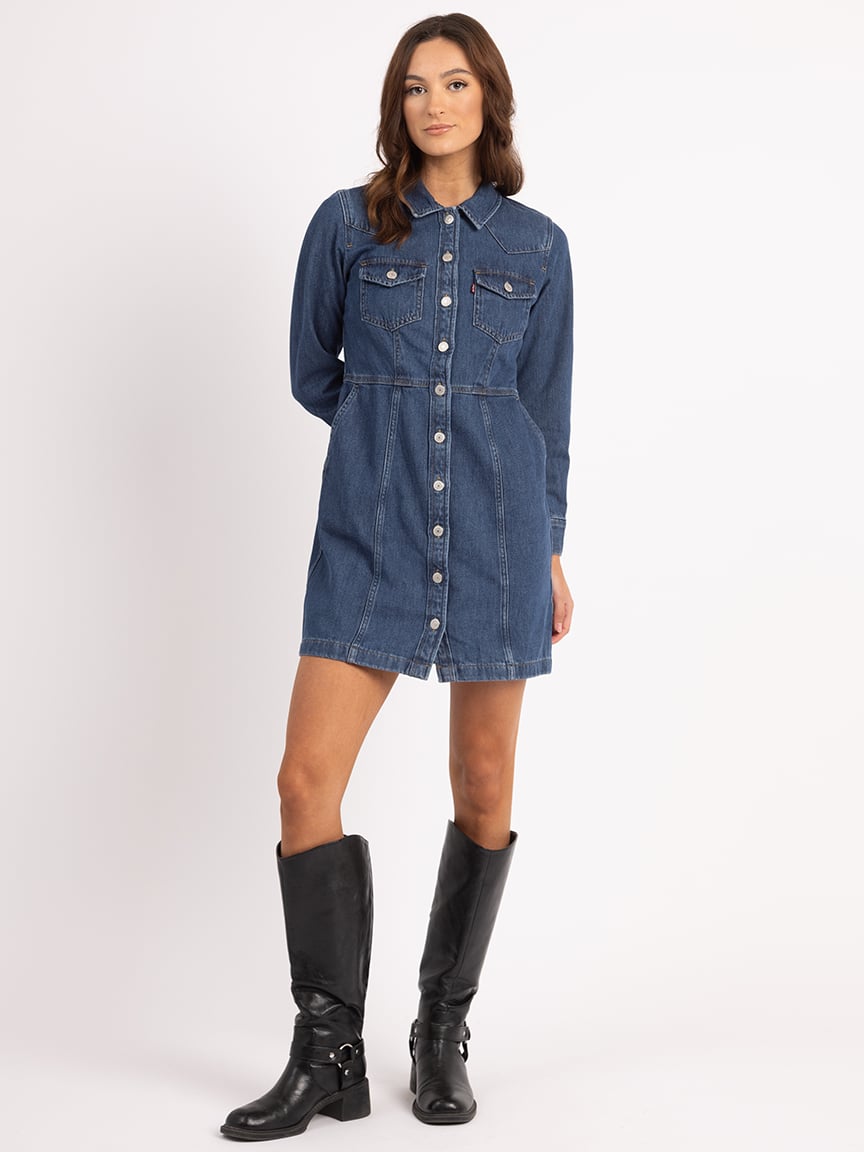 Denim knee length dress best sale