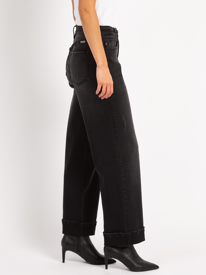 cuffed wide leg jean washed black