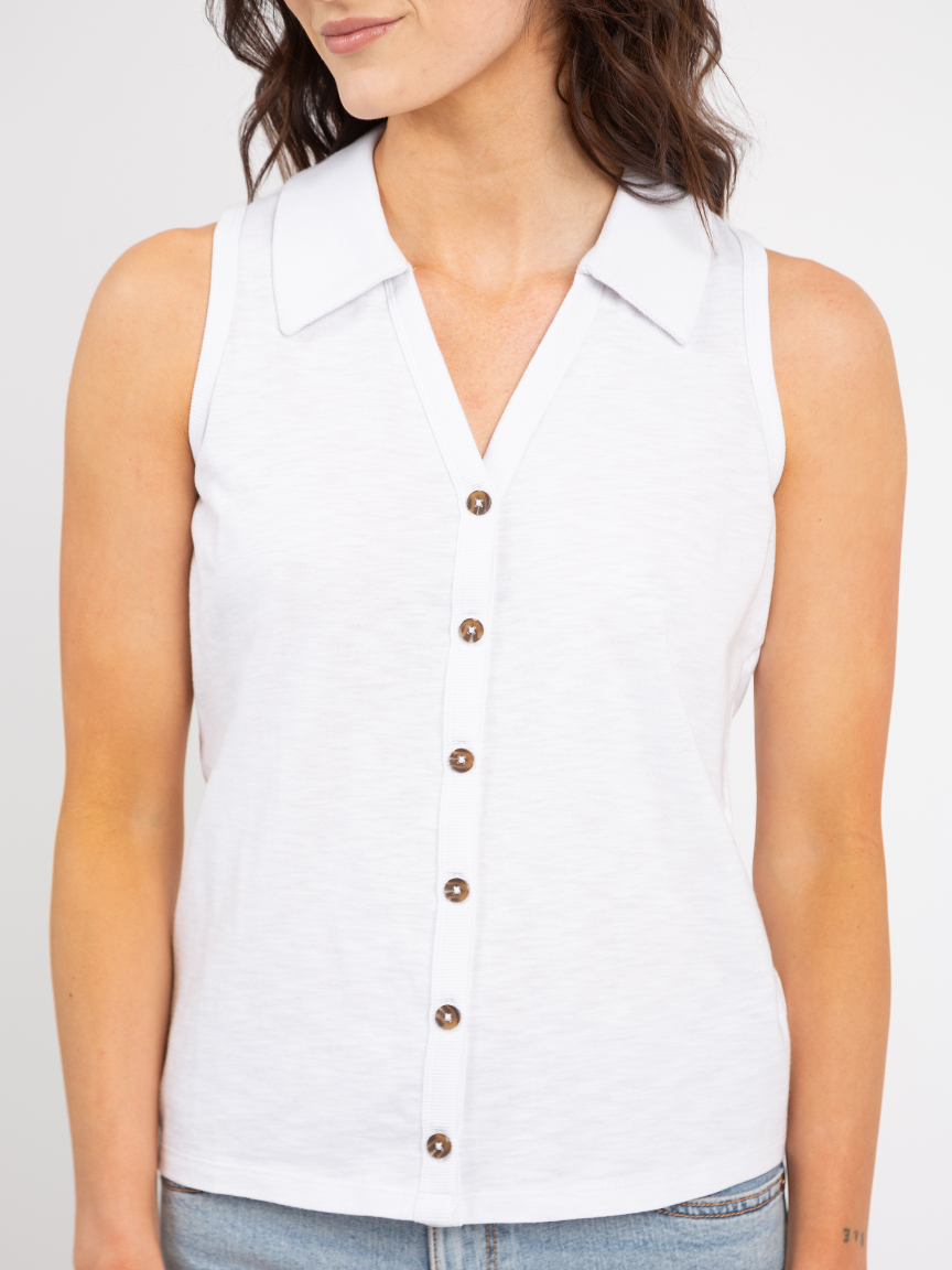 sleeveless button front top