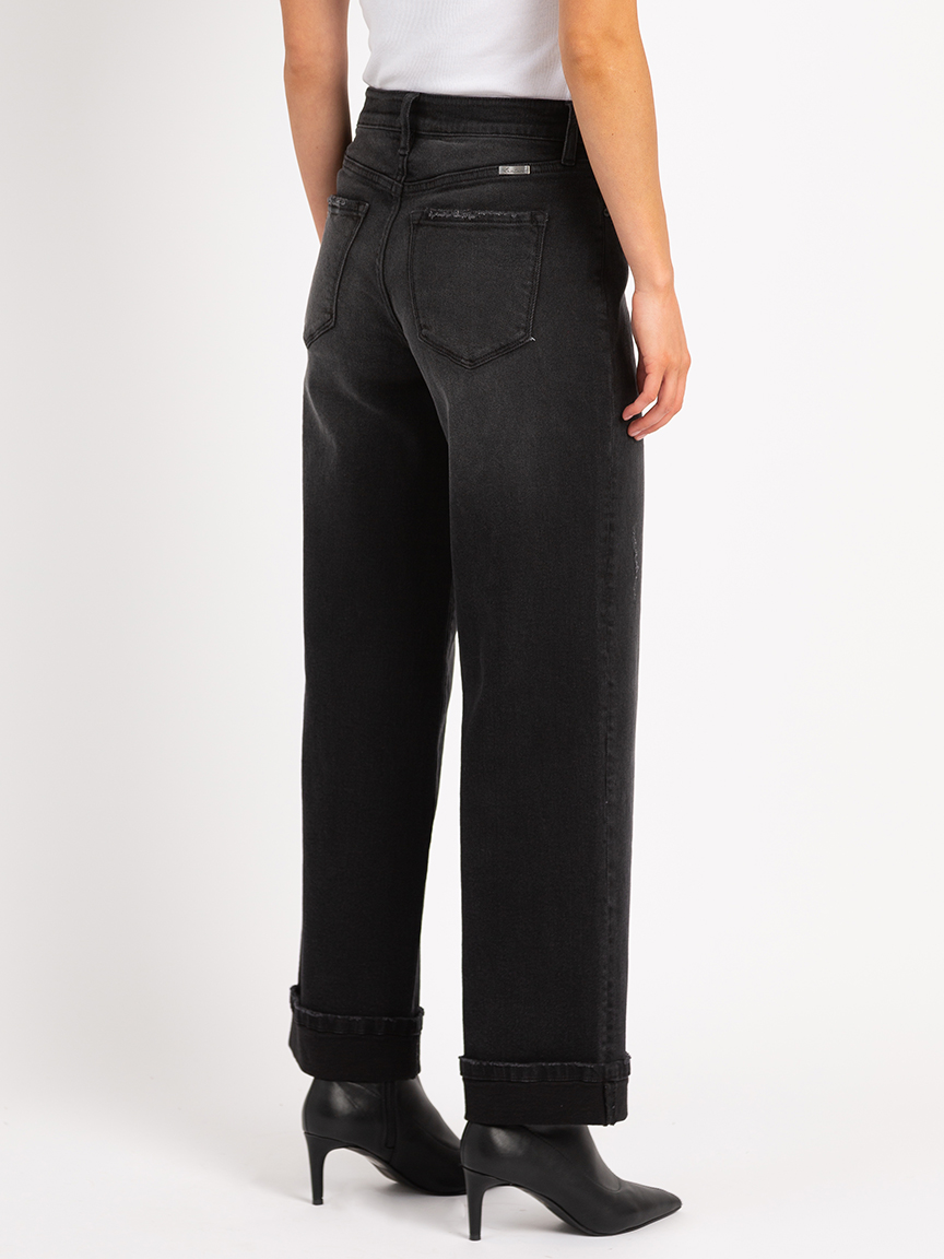 cuffed wide leg jean washed black