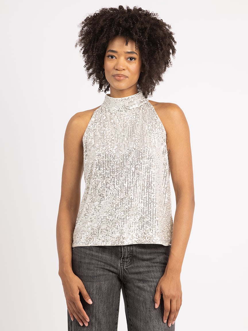 opal halter neck sequins tank