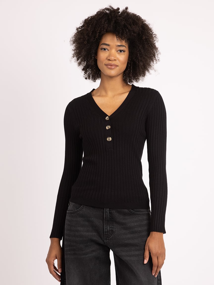 v neck henley sweater