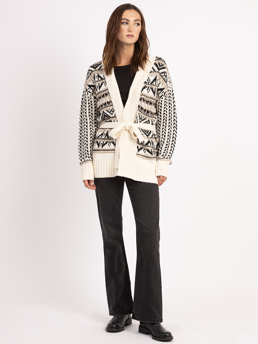 janara jacquard belted open cardigan