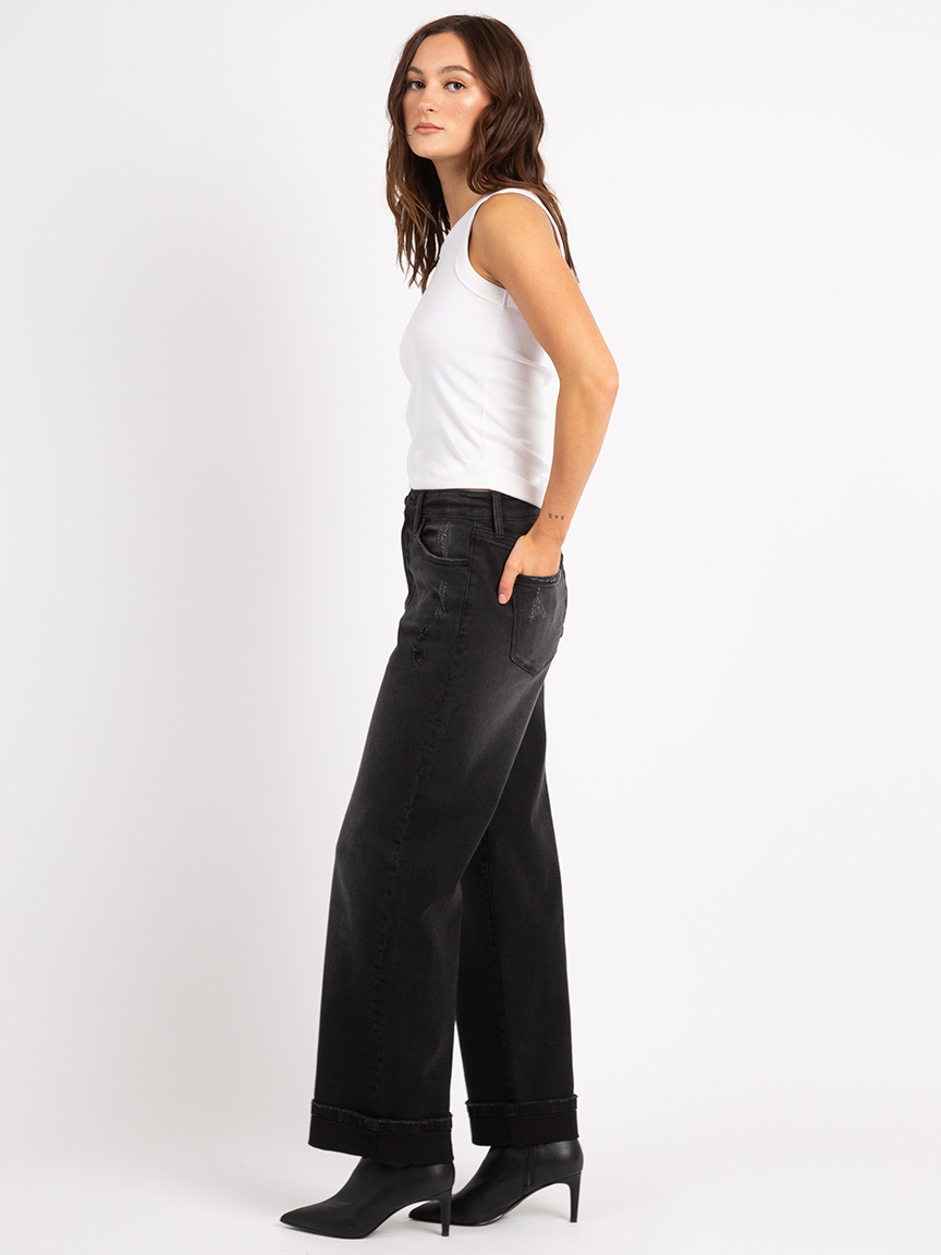 cuffed wide leg jean washed black