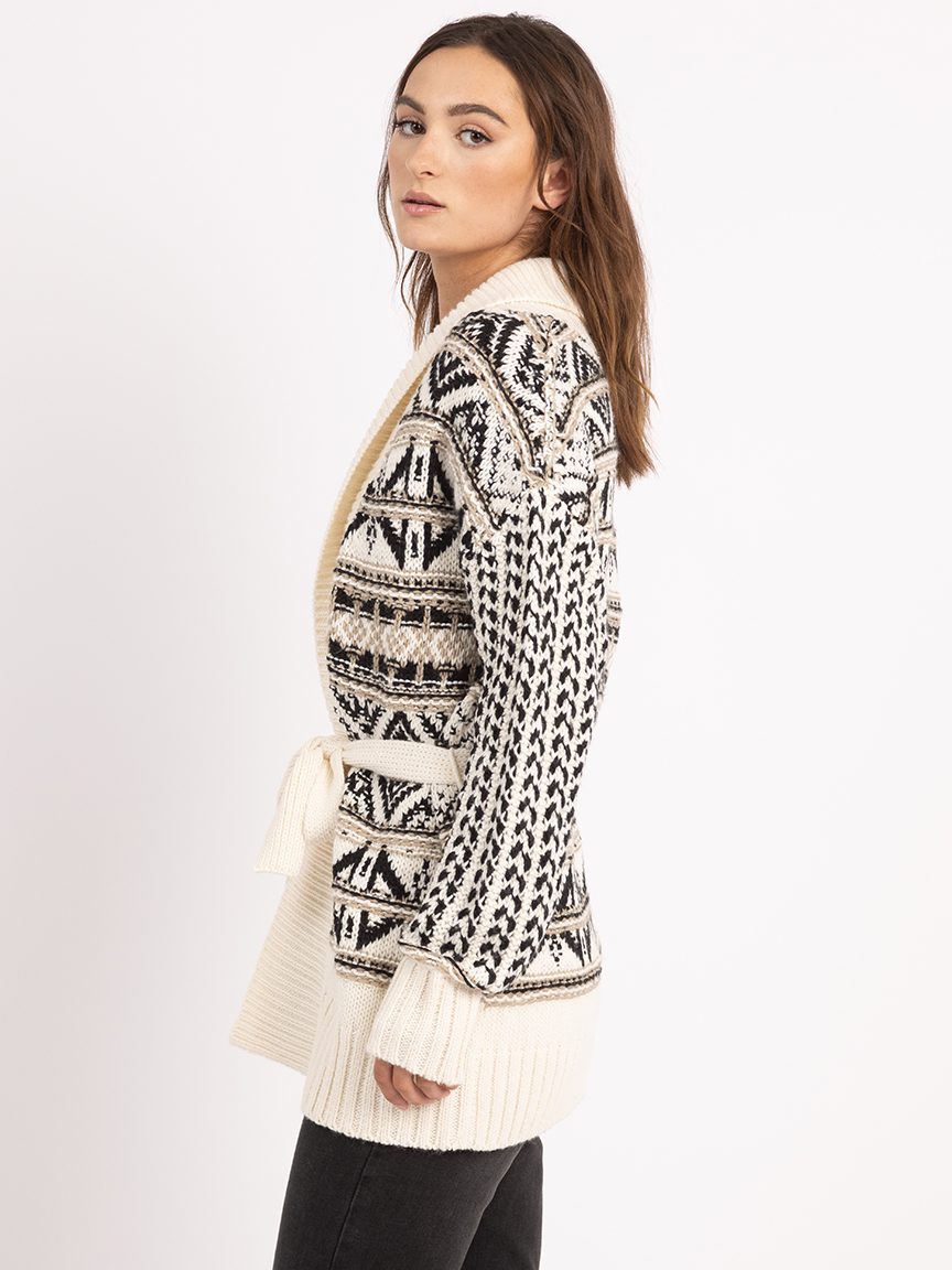 janara jacquard belted open cardigan