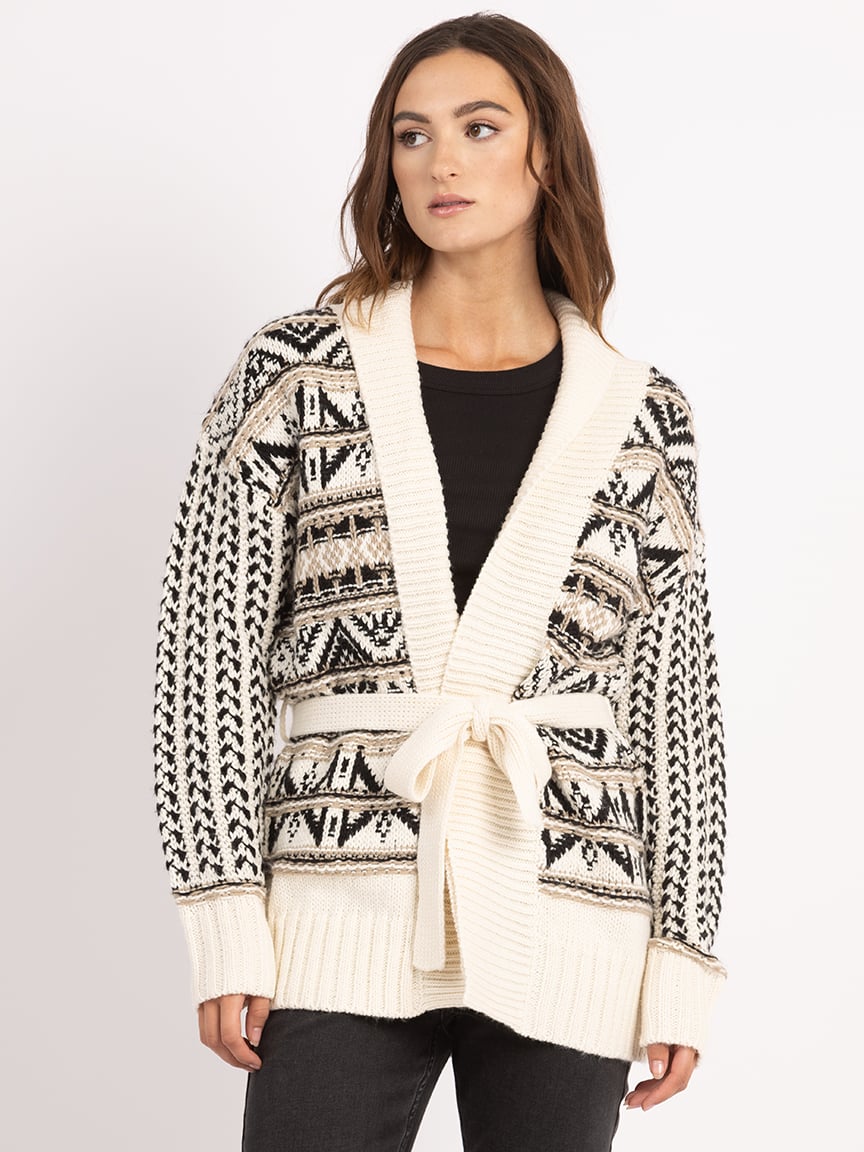 janara jacquard belted open cardigan