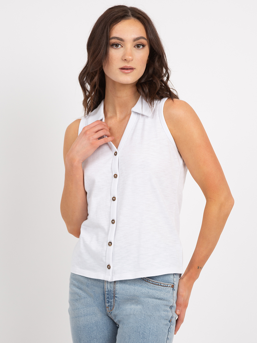 sleeveless button front top