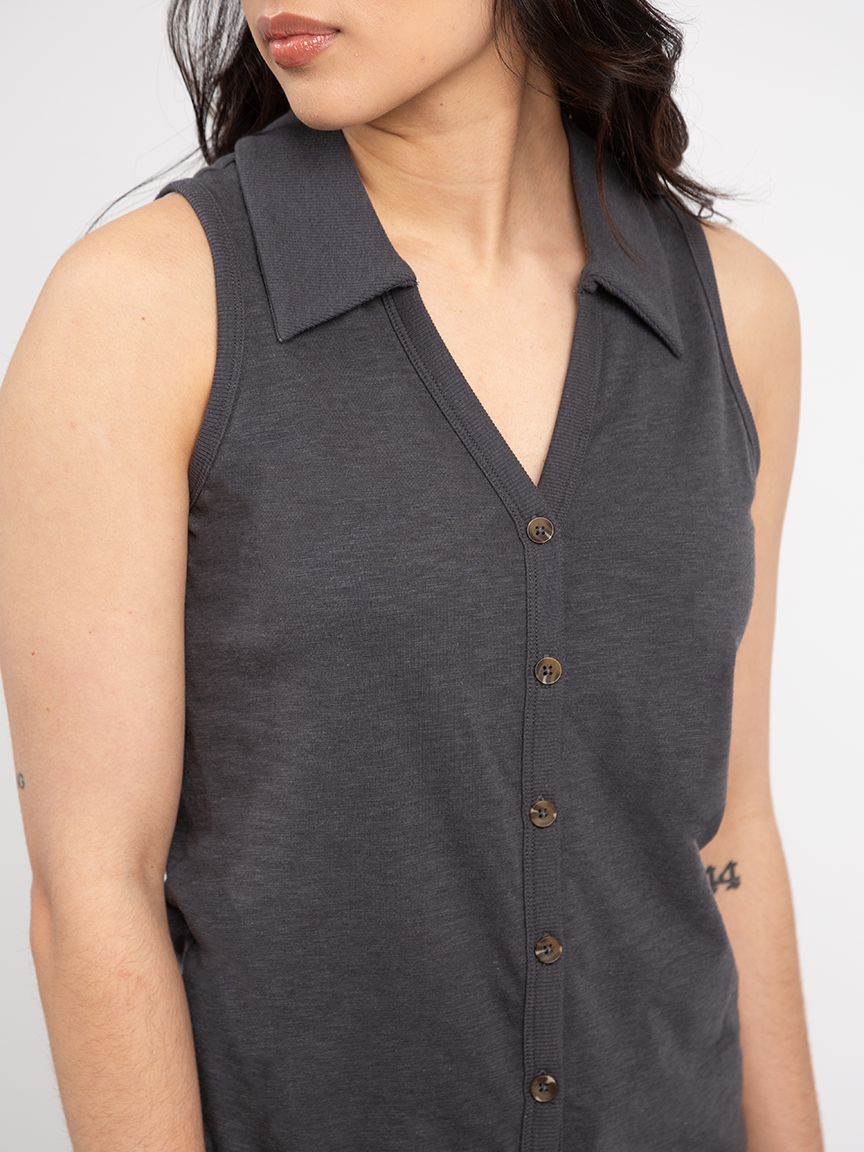 sleeveless button front top