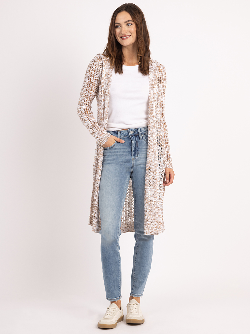 pointelle hooded open cardigan